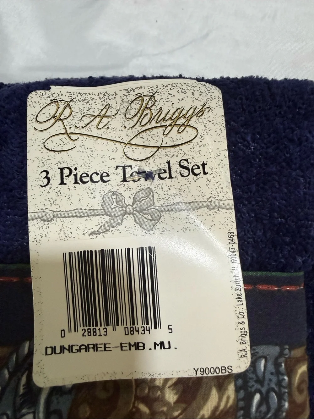Briggs New York Navy Towel Set with Brown, Red and Green Stripe Accents